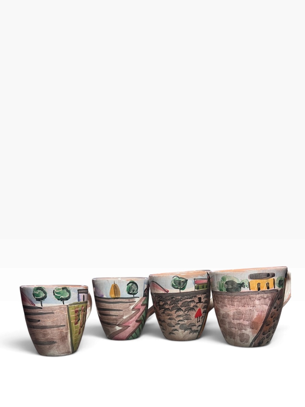 Vietri Tuscany Italian terracotta mug with a rustic hillside landscape Set of 4